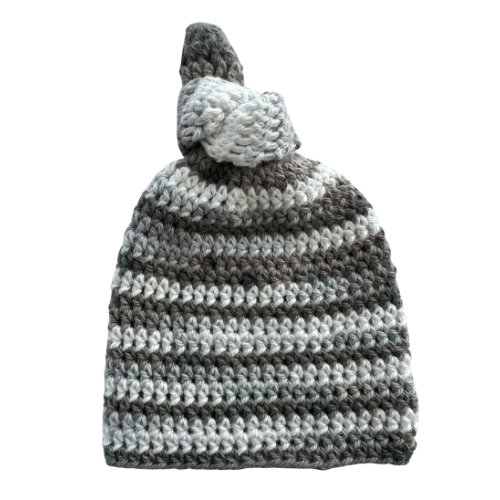   Grey/White Knitted Baby Beanie - Medium 